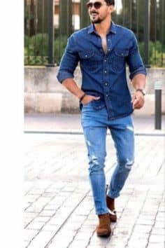 blue jeans matching shirt